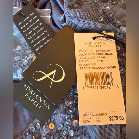 Adrianna Papell French blue beaded blouson gown formal mother of  bride NWT  14W - Picture 9 of 9